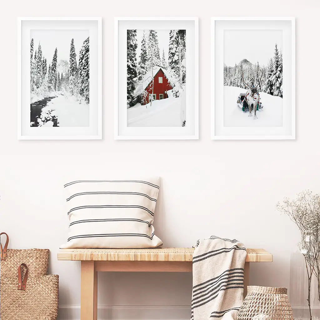 Christmas Deer Wall Art Set of 3 Winter Prints