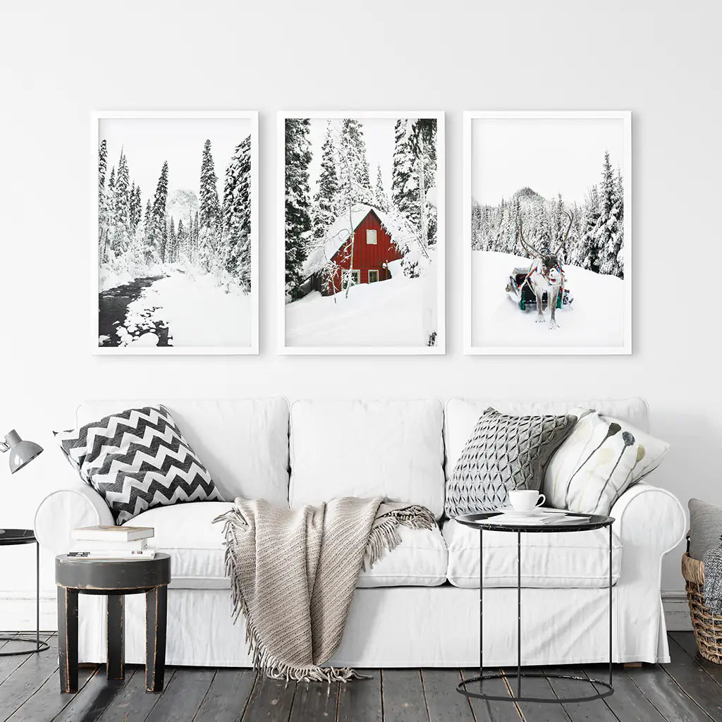 Christmas Deer Wall Art Set of 3 Winter Prints