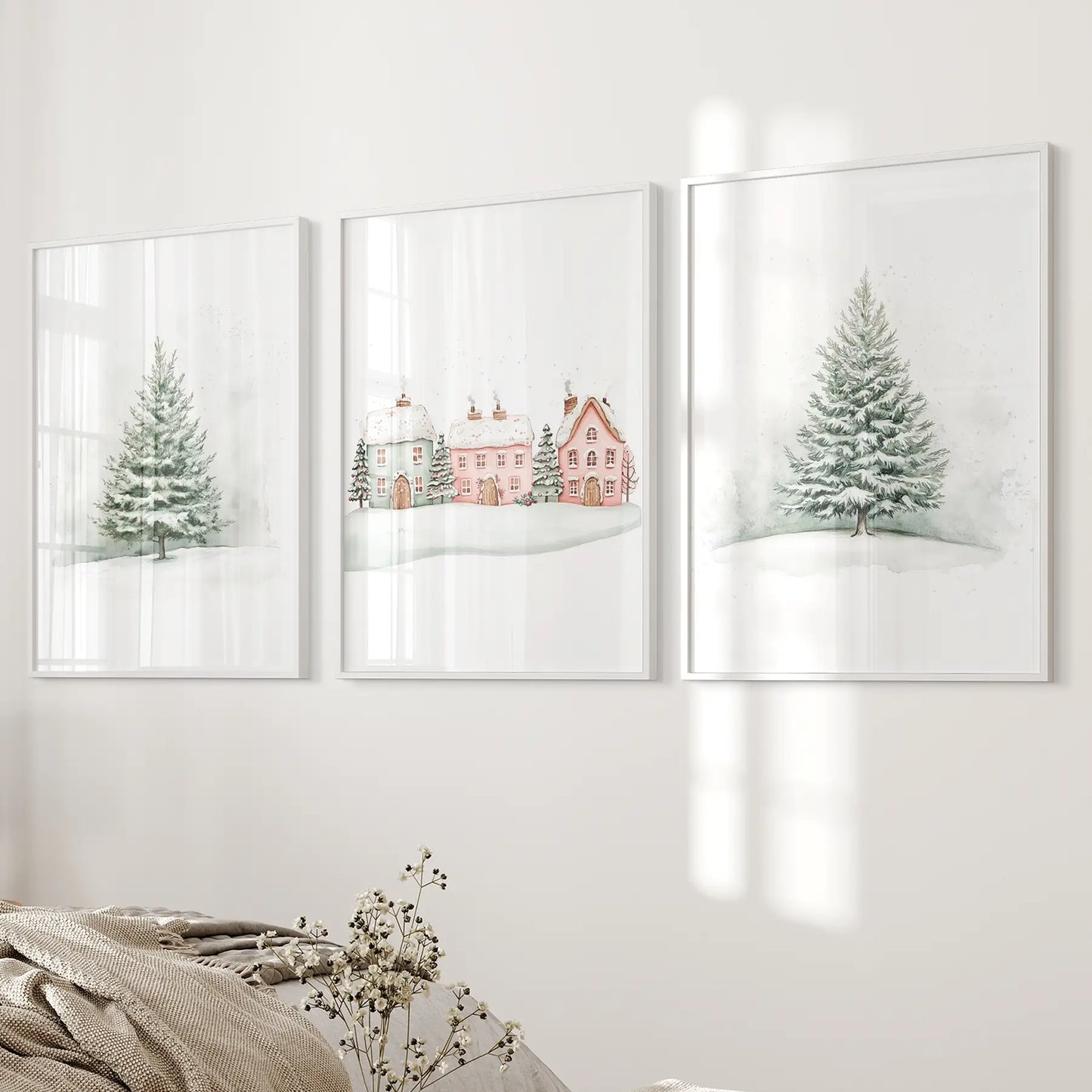 Winter Evergreen Tree Christmas Wall Art Set of 3