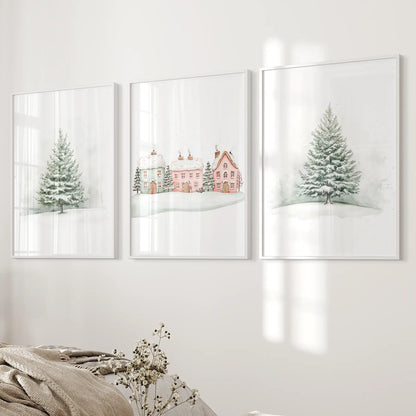 Winter Evergreen Tree Christmas Wall Art Set of 3