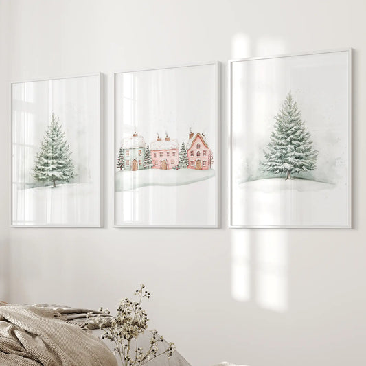 Winter Evergreen Tree Christmas Wall Art Set of 3
