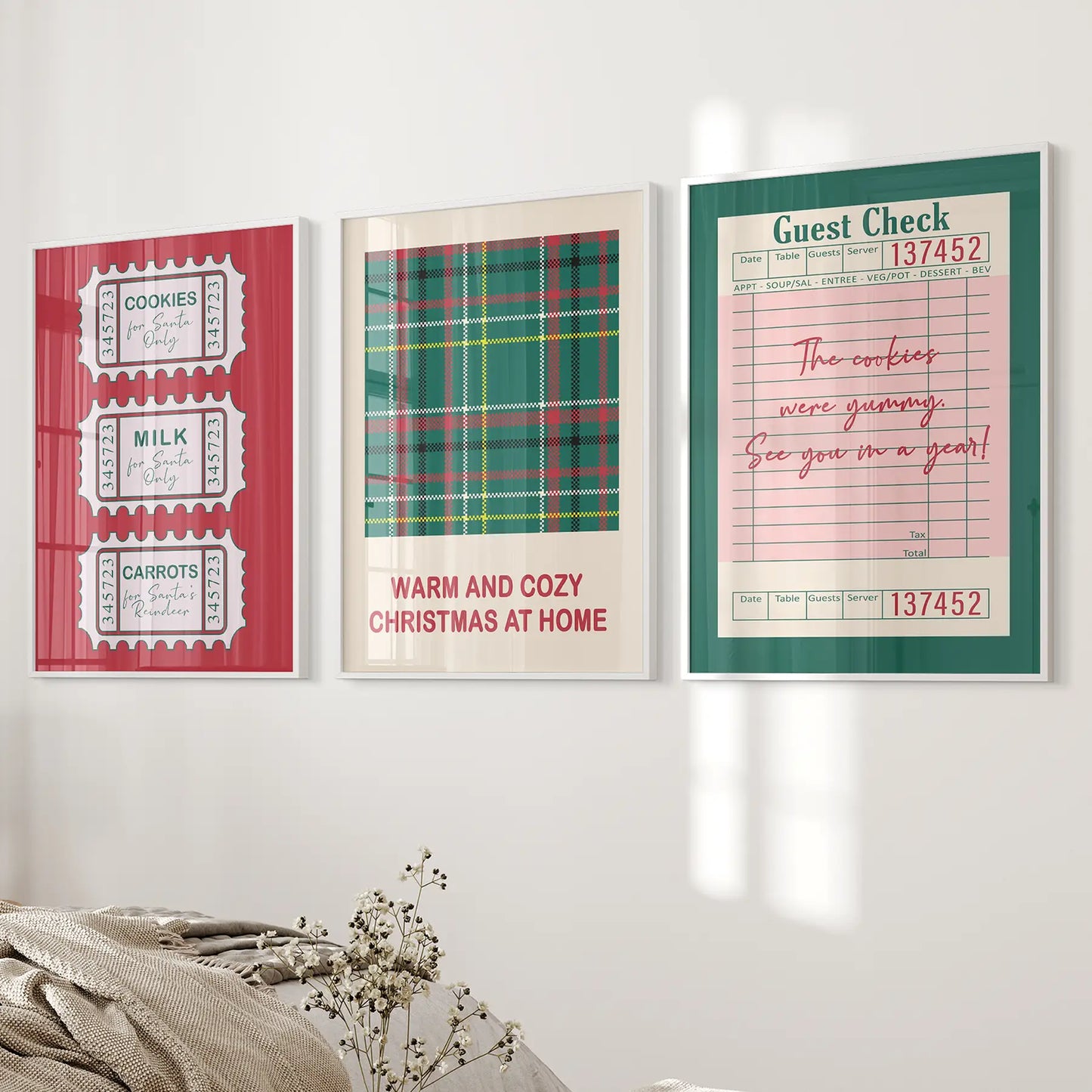 Cozy Christmas Seasonal Wall Art Set of 3 Prints