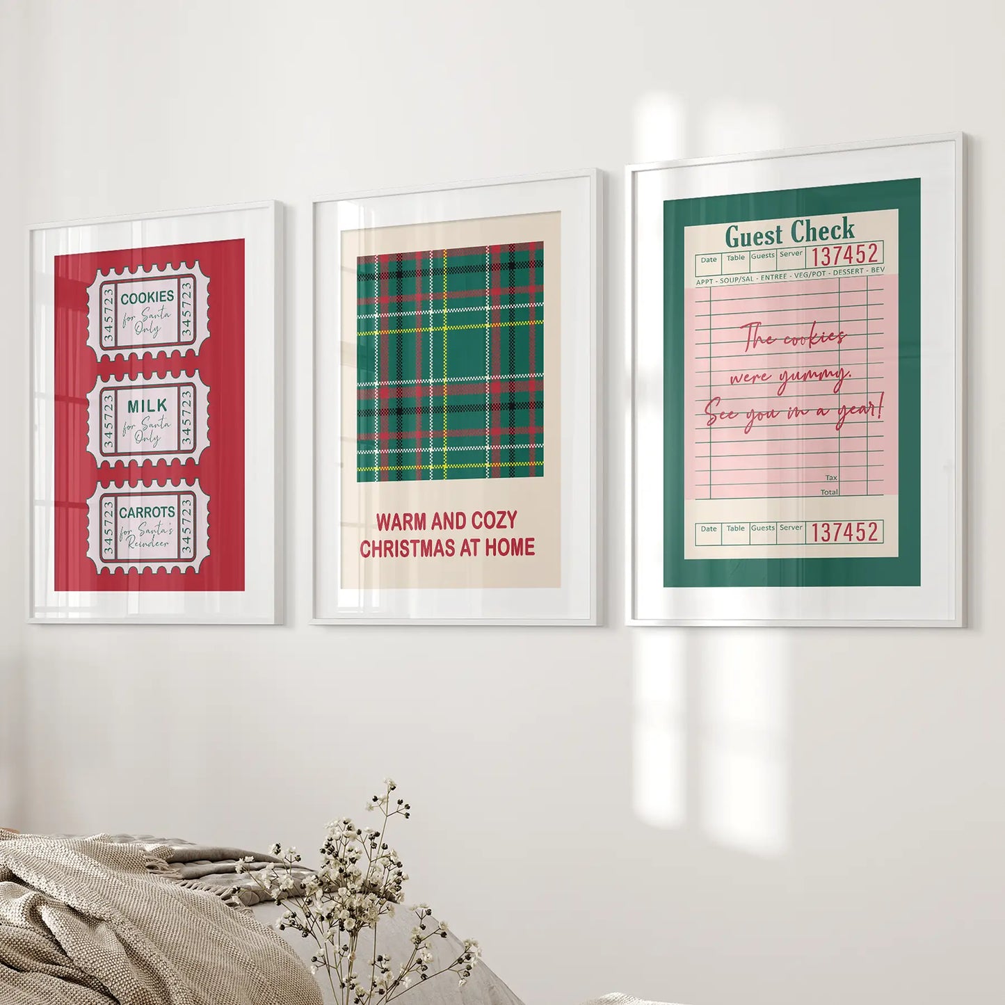 Cozy Christmas Seasonal Wall Art Set of 3 Prints