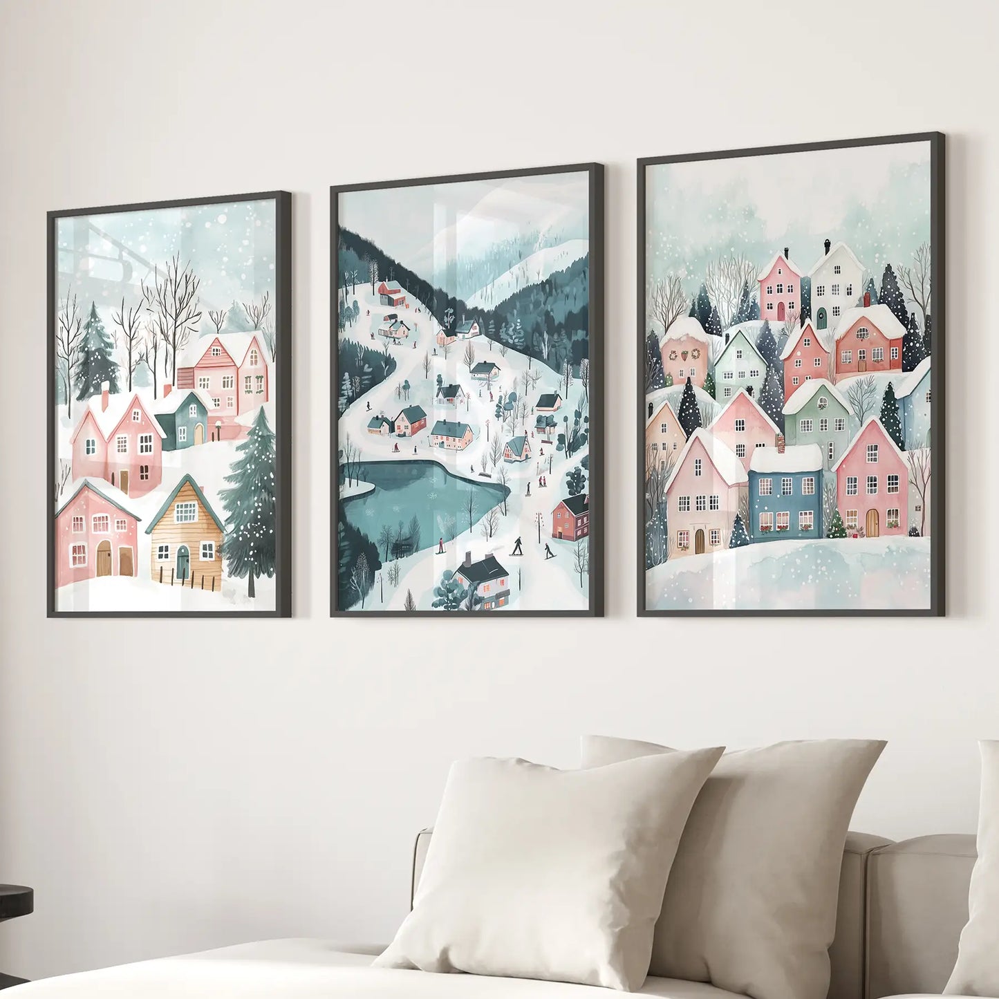 Christmas Village Winter Landscape Wall Art Set of 3