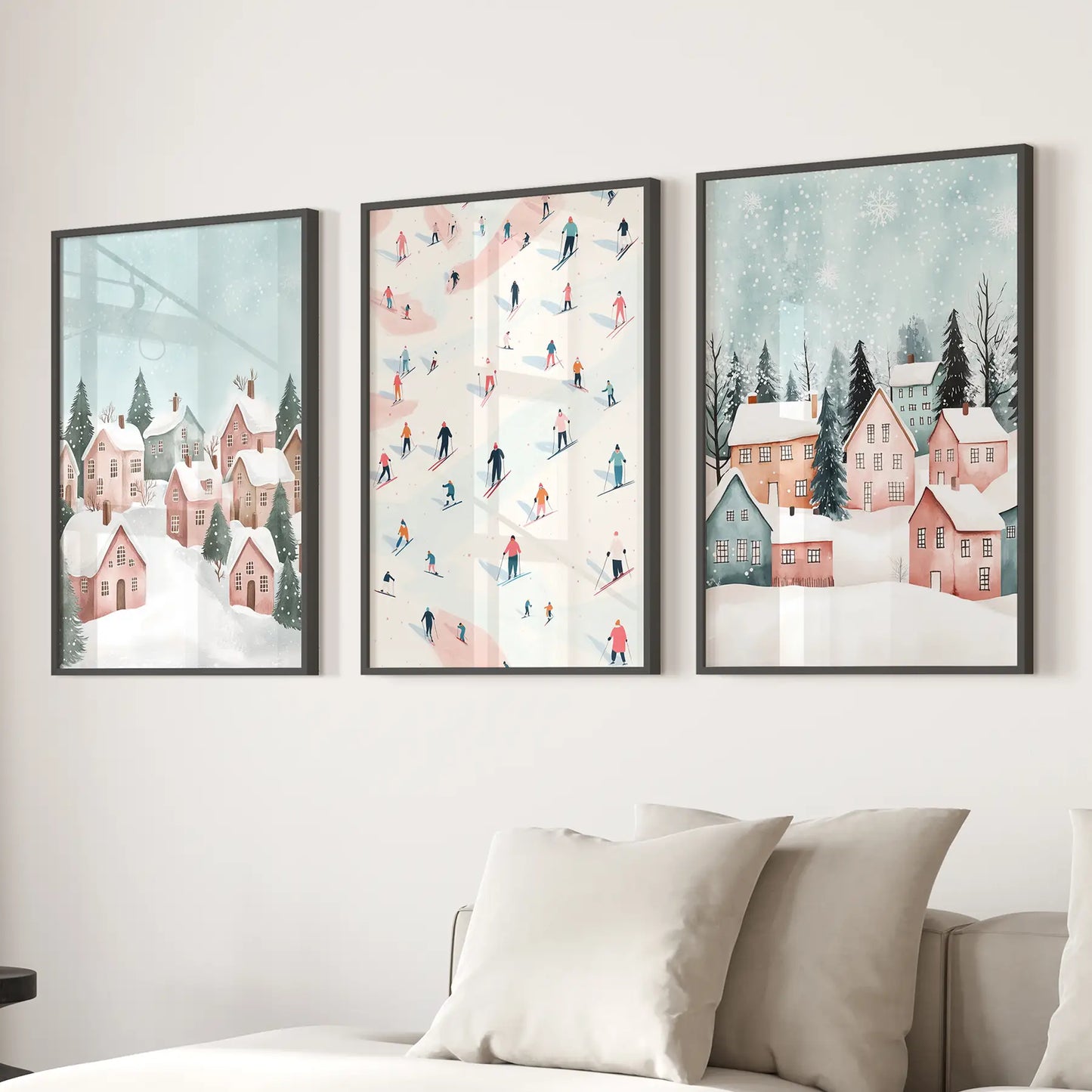 Winter Village Christmas Wall Art Set of 3 Prints