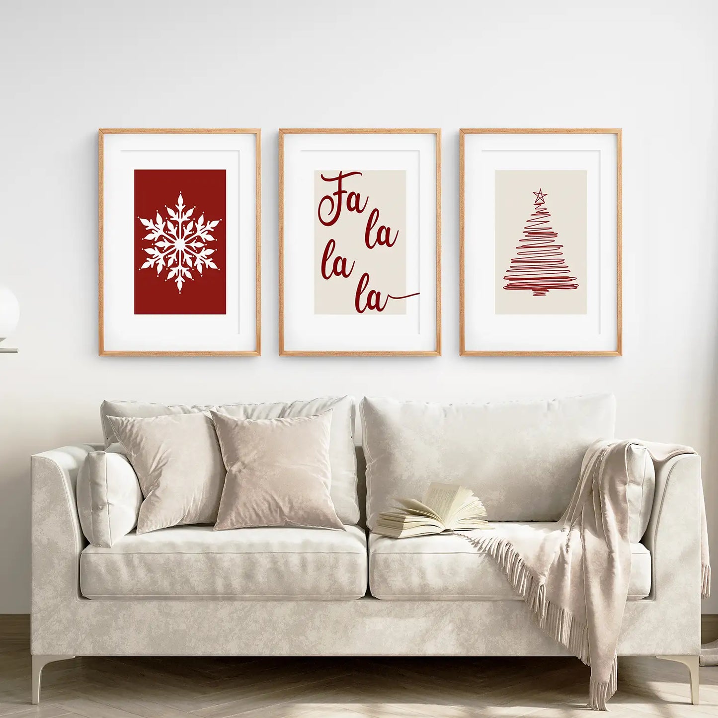 Christmas Wall Art Set of 3, Minimalist Holiday Prints