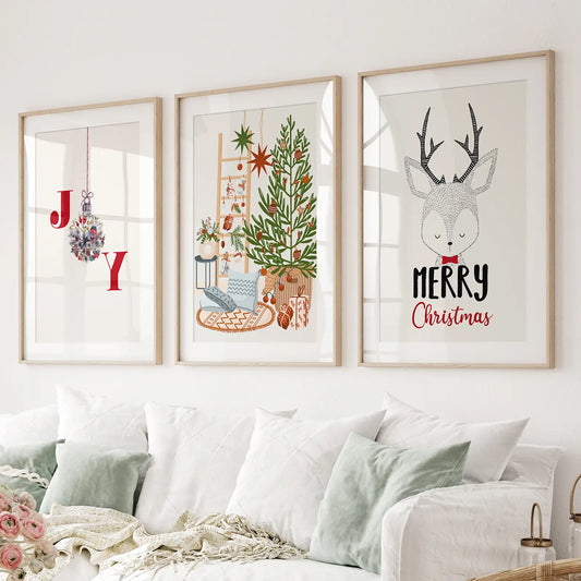 Christmas winter nursery wall art set of 3 prints