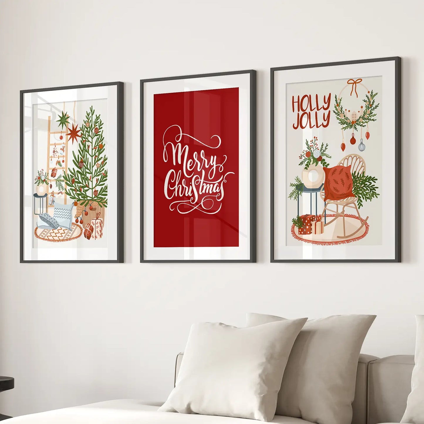 Winter Scene Christmas Wall Art Set of 3 Prints