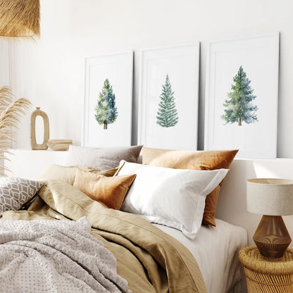 Watercolor Christmas Tree Wall Art Set of 3 Prints