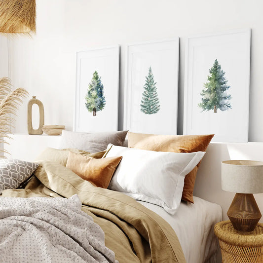 Watercolor Christmas Tree Wall Art Set of 3 Prints