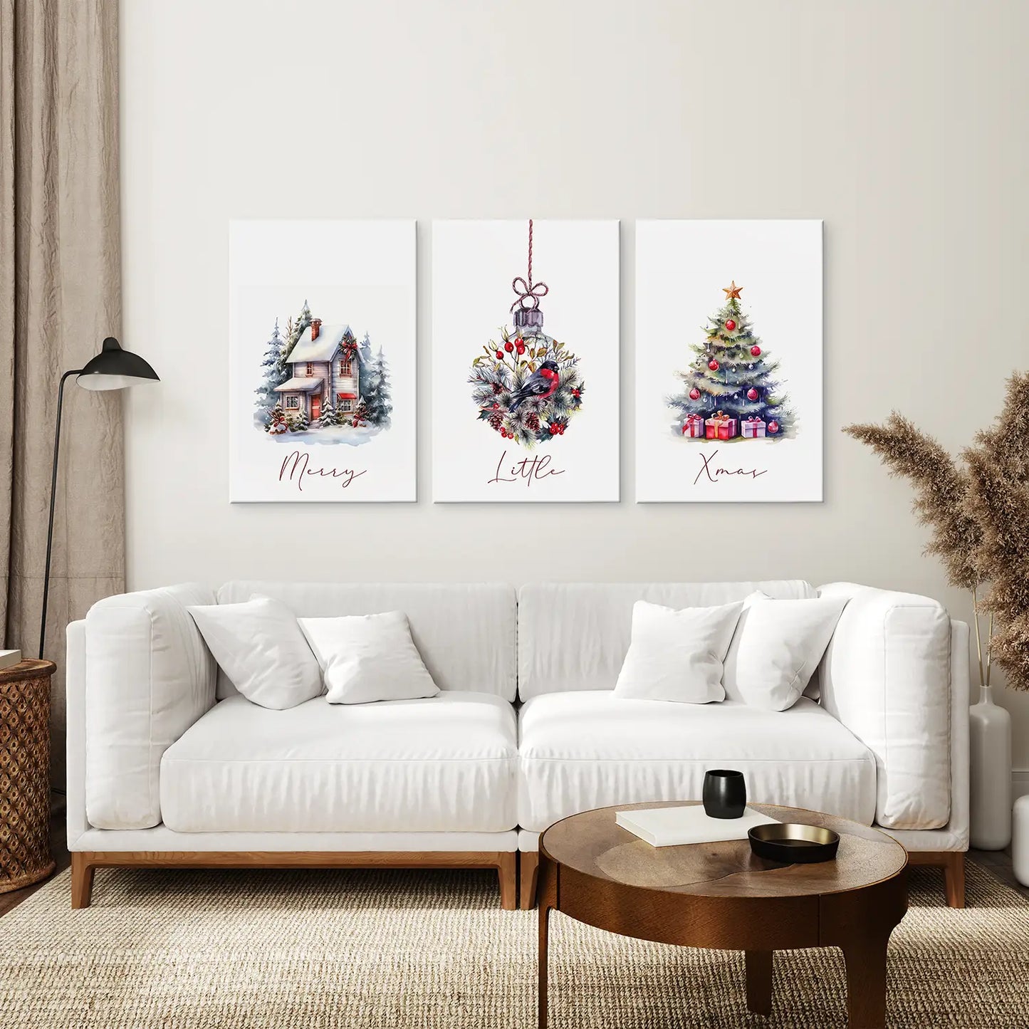 Snowy Christmas Tree Wall Art Set of 3 Holiday Prints