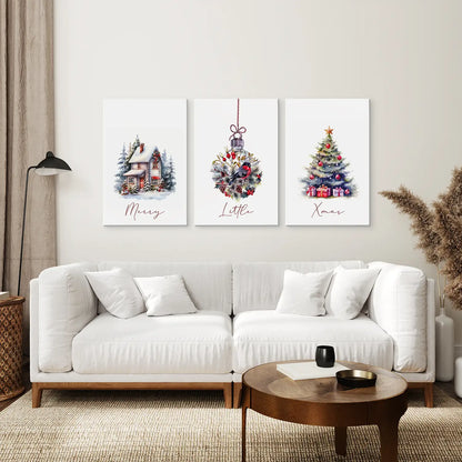 Snowy Christmas Tree Wall Art Set of 3 Holiday Prints