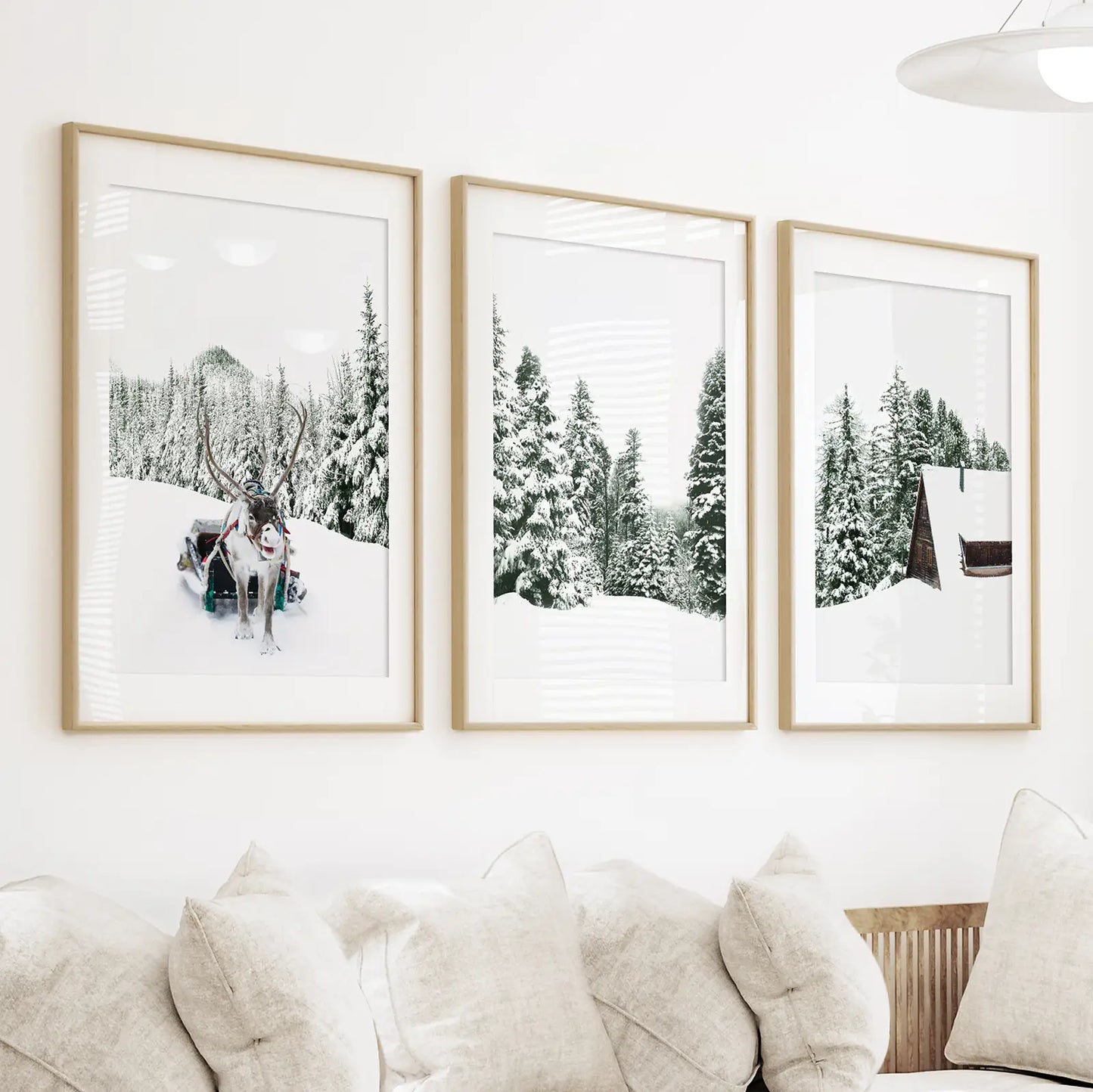 Snowy Winter Wall Art Set of 3 Reindeer Prints