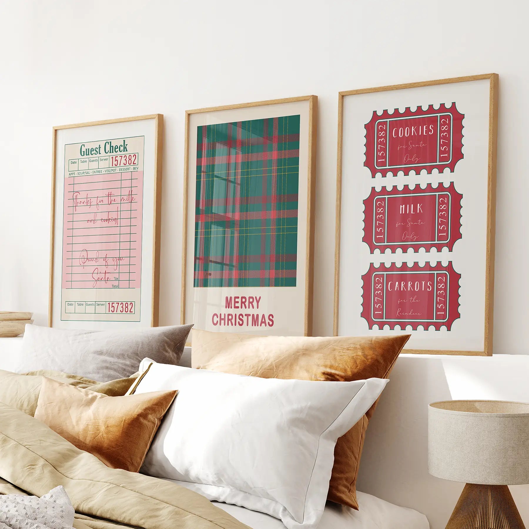 Christmas guest check Santa tickets retro wall art print set