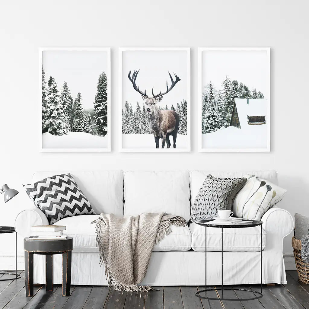 Christmas Reindeer Wall Art Set of 3 Winter Prints