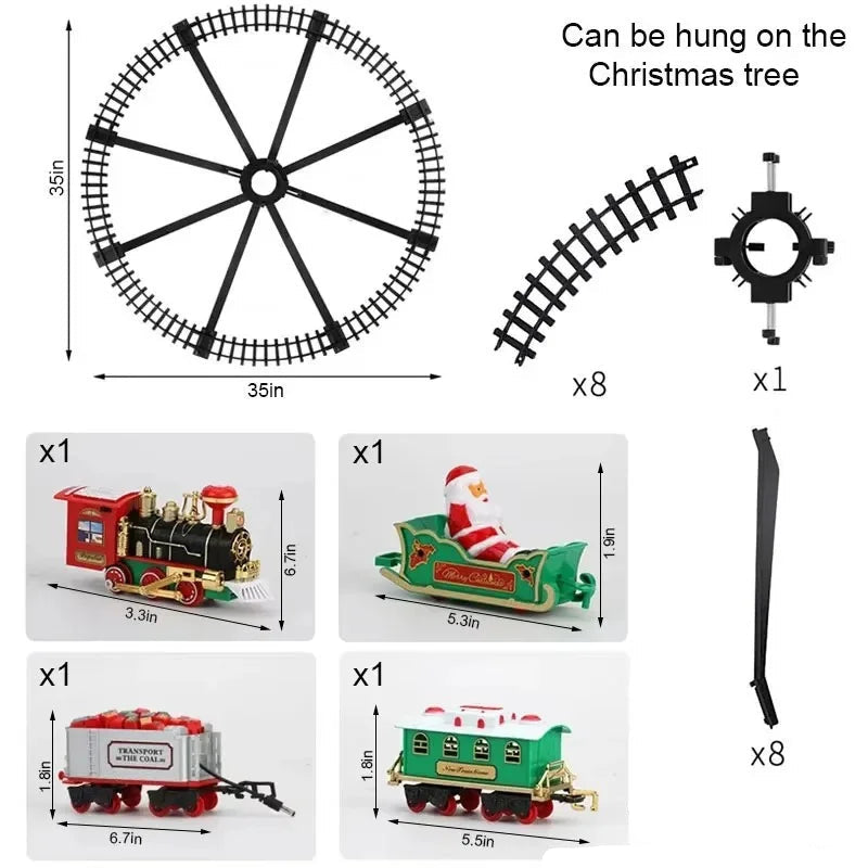 Christmas train track 35 inch diameter showing assembly with 8 pieces and tree clamp system