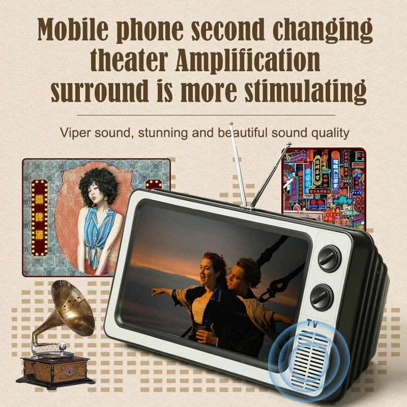 Cinema-grade sound amplification chamber in retro TV phone holder