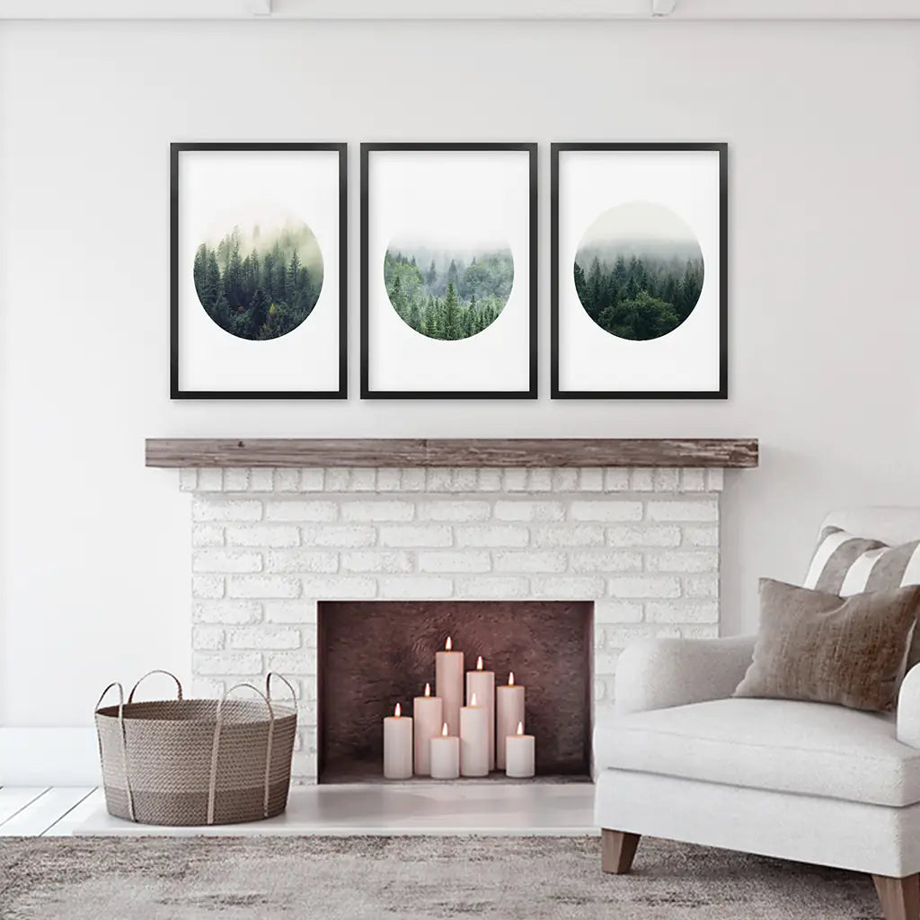 Nordic Forest Wall Art, Scandinavian Circle 3 Piece Set