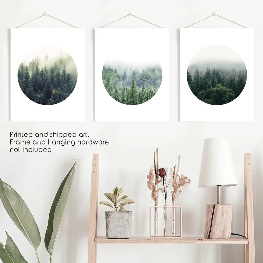 Nordic Forest Wall Art, Scandinavian Circle 3 Piece Set