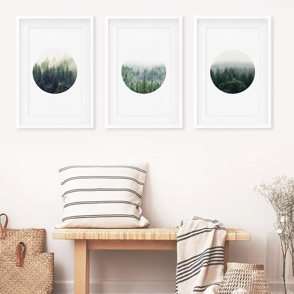 Nordic Forest Wall Art, Scandinavian Circle 3 Piece Set