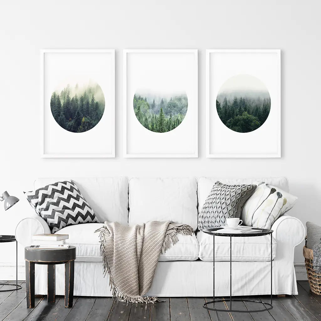 Nordic Forest Wall Art, Scandinavian Circle 3 Piece Set