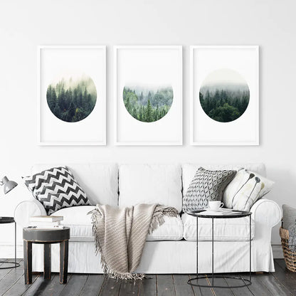 Nordic Forest Wall Art, Scandinavian Circle 3 Piece Set