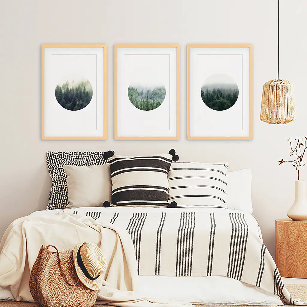 Nordic Forest Wall Art, Scandinavian Circle 3 Piece Set