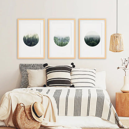 Nordic Forest Wall Art, Scandinavian Circle 3 Piece Set
