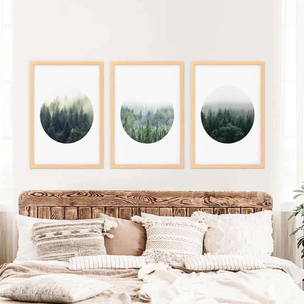 Nordic Forest Wall Art, Scandinavian Circle 3 Piece Set