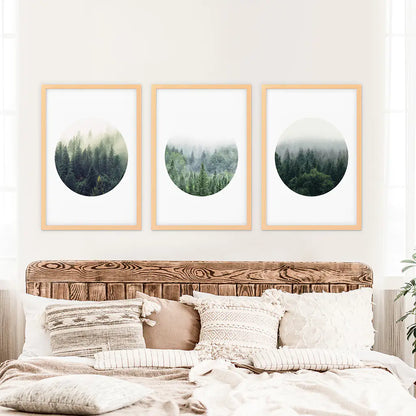 Nordic Forest Wall Art, Scandinavian Circle 3 Piece Set