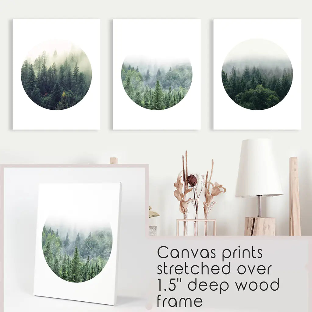 Nordic Forest Wall Art, Scandinavian Circle 3 Piece Set