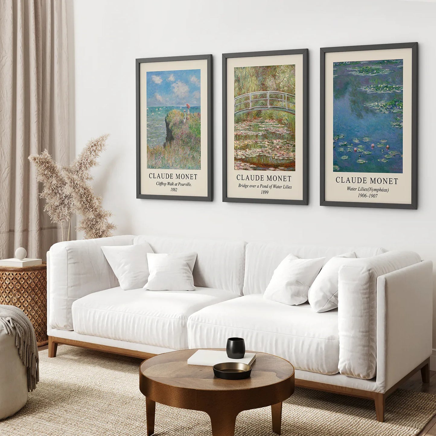 Water Lilies Wall Art Set of 3, Impressionist Floral Prints