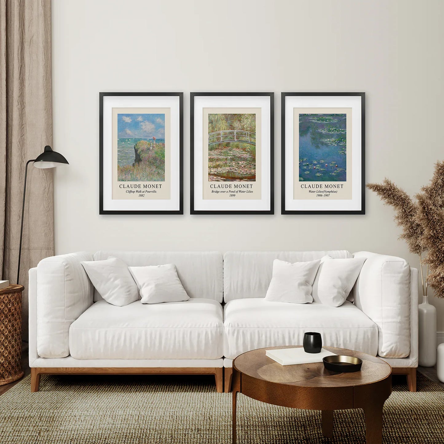 Water Lilies Wall Art Set of 3, Impressionist Floral Prints