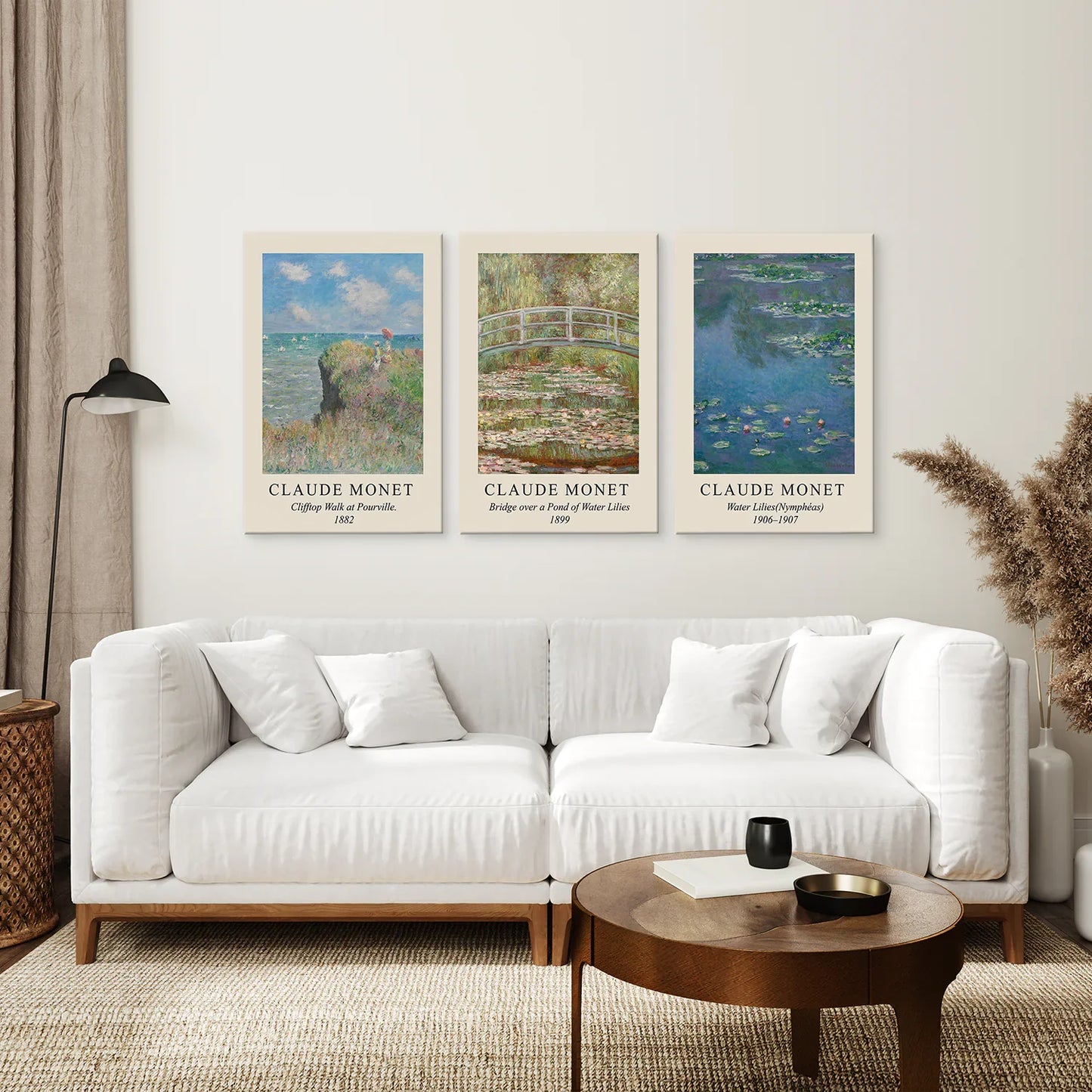 Water Lilies Wall Art Set of 3, Impressionist Floral Prints