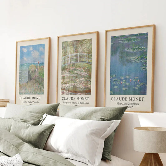 Impressionist water lilies floral wall art set of 3