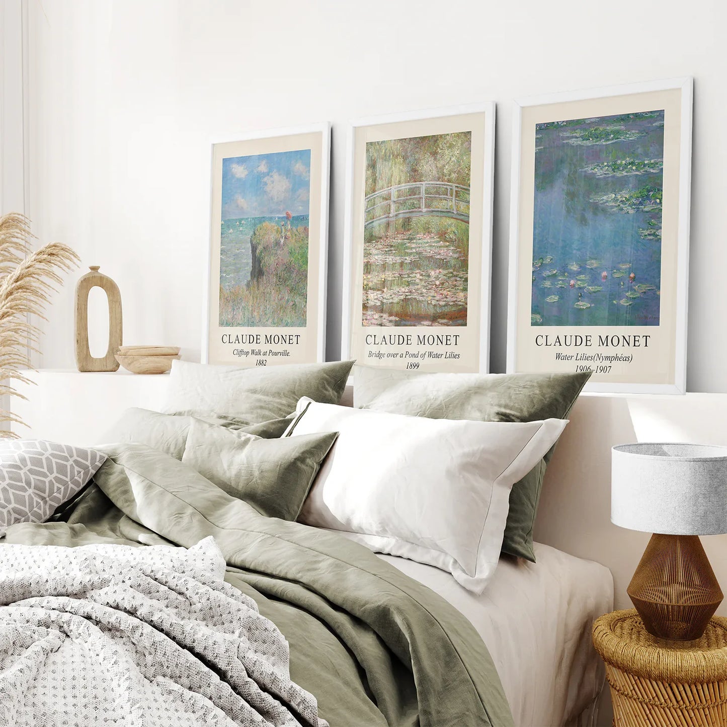 Water Lilies Wall Art Set of 3, Impressionist Floral Prints