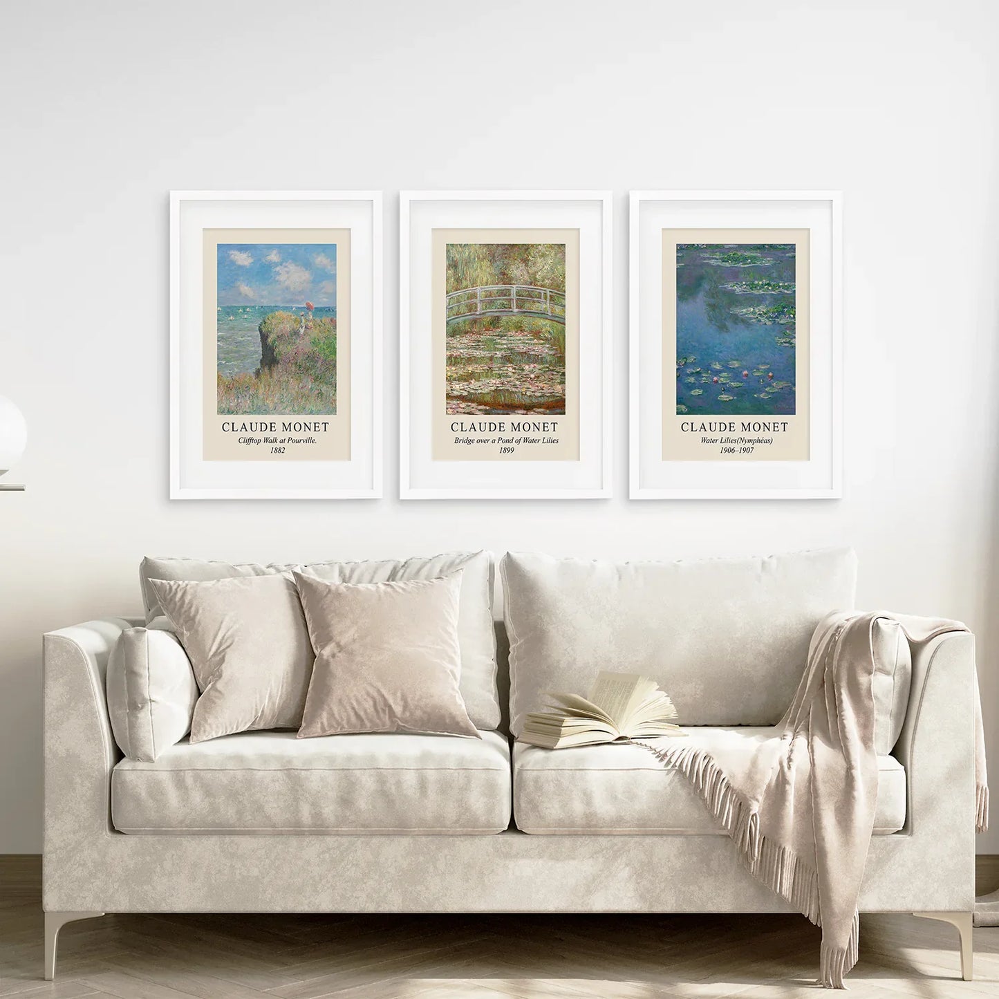 Water Lilies Wall Art Set of 3, Impressionist Floral Prints