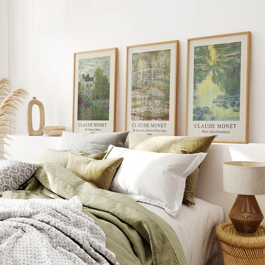 Green impressionist floral vintage farmhouse wall art set of 3 prints
