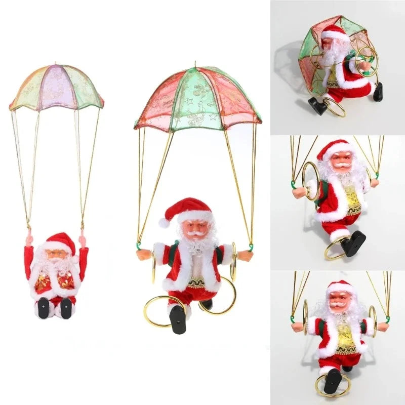Climbing santa decoration with colorful parachute hanging display for christmas tree