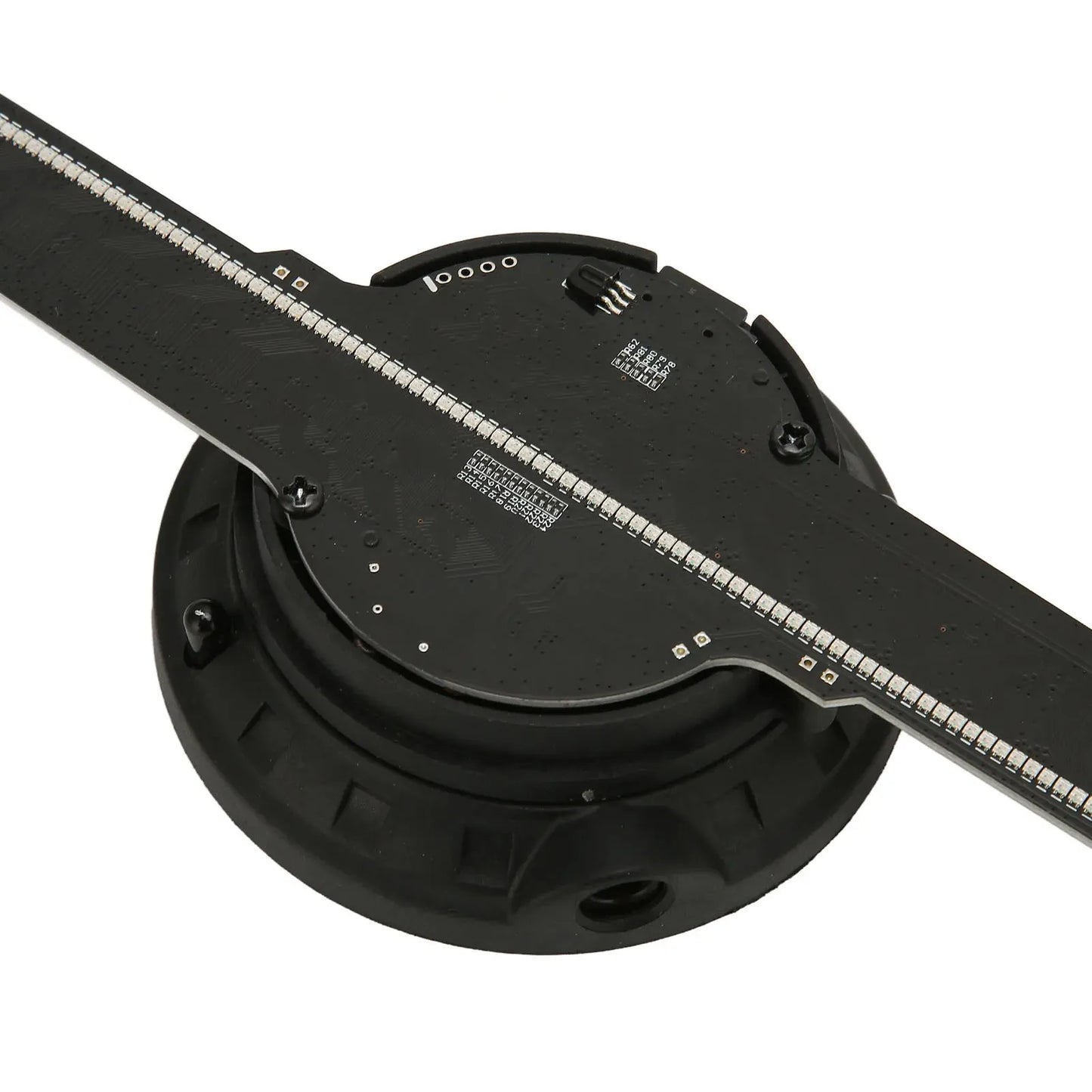 Close-up of LED blade technology with measurement markings for 3D hologram projector