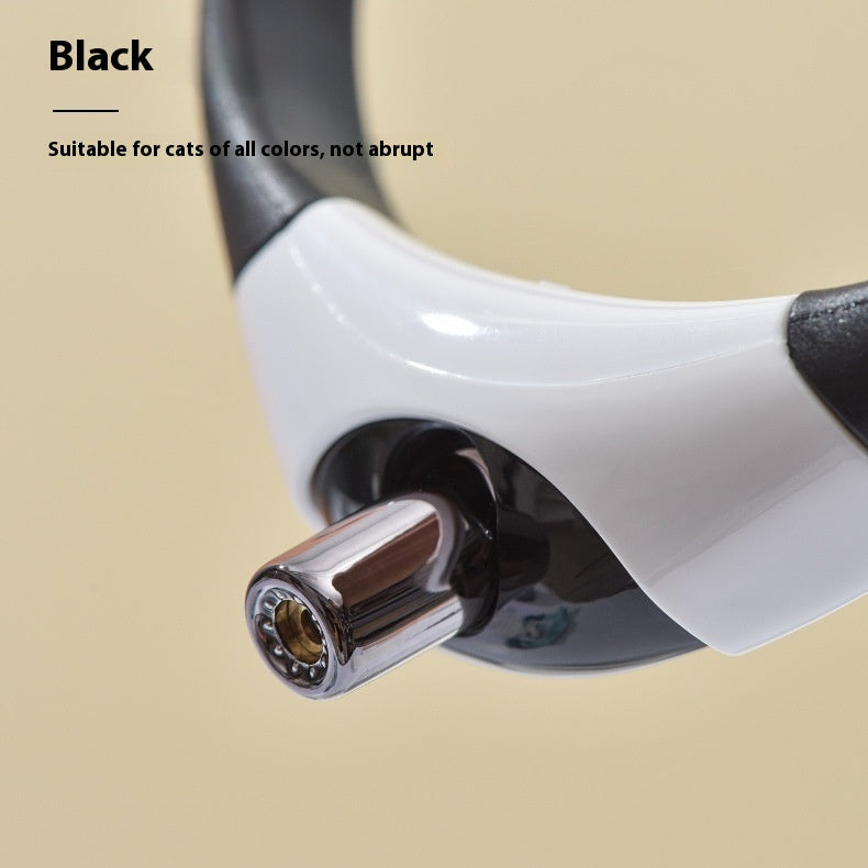 Close-up of laser cat collar showing chrome laser pointer attachment suitable for cats of all colors