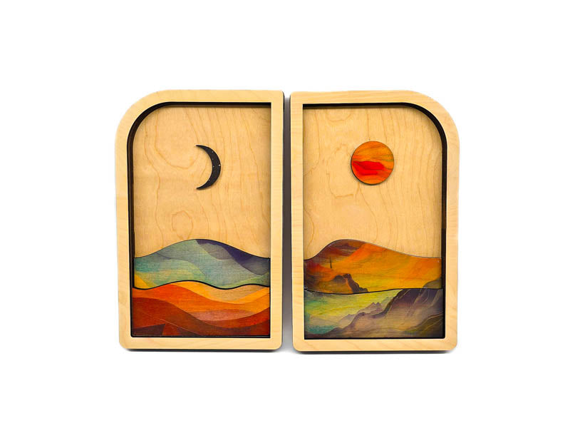 Sun and Moon Wood Wall Art - Handmade Celestial Set of 2
