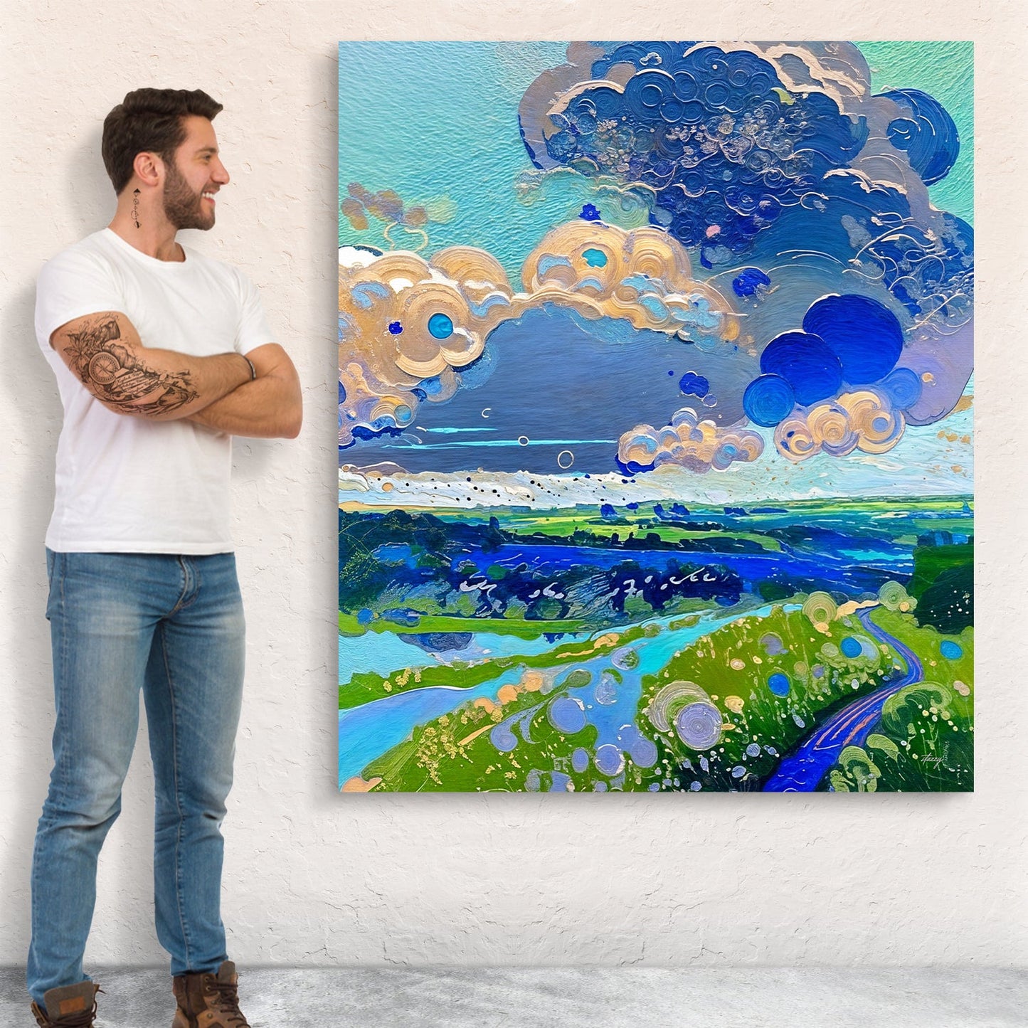 Cloud Dance Landscape Canvas Wall Art Green Fields