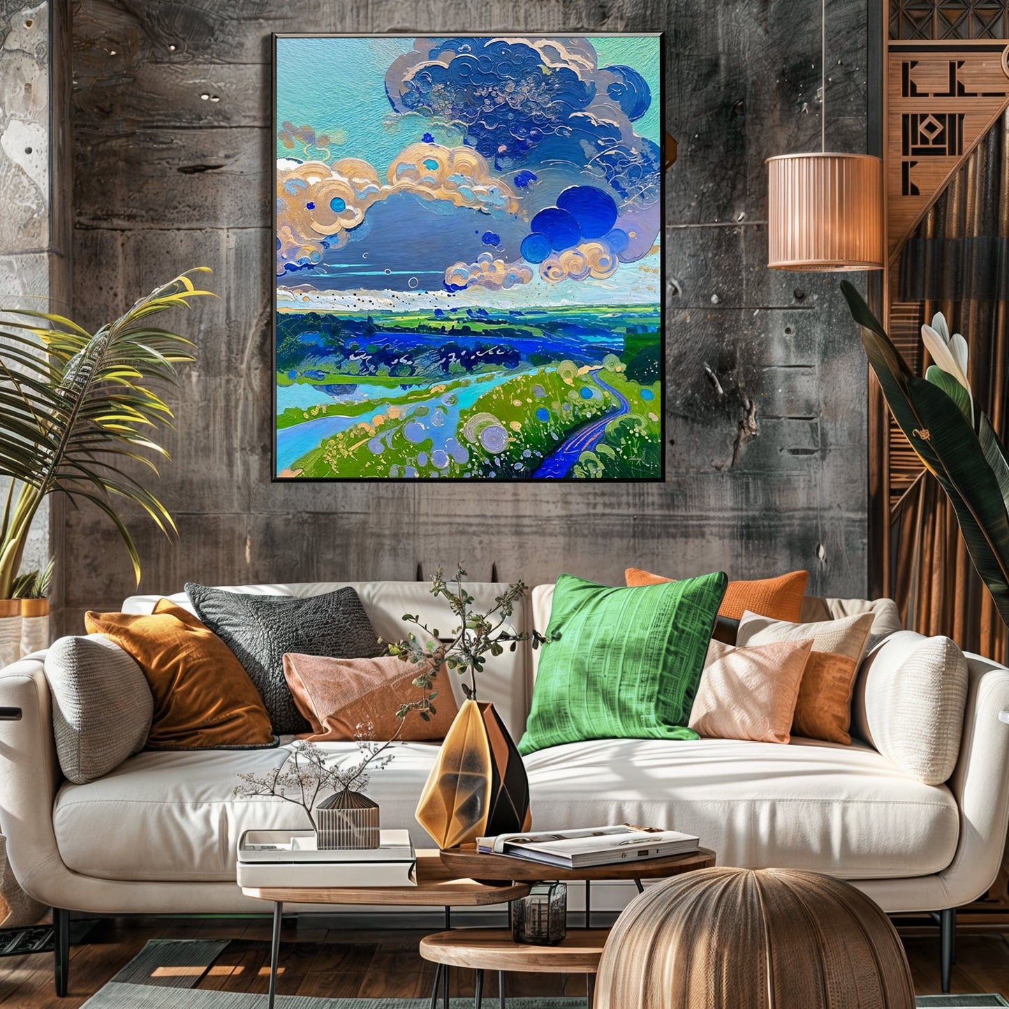 Cloud Dance Landscape Canvas Wall Art Green Fields