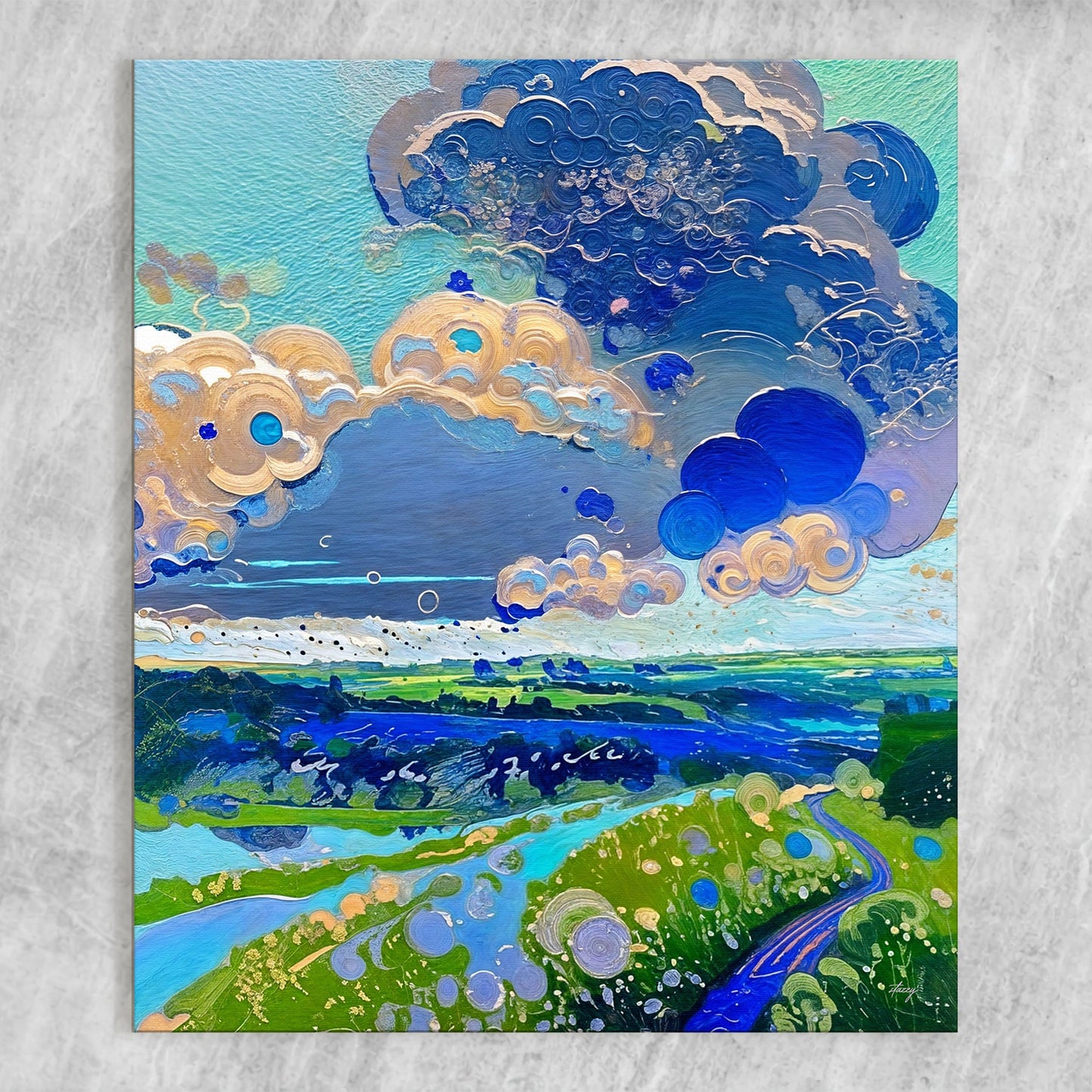 Cloud Dance Landscape Canvas Wall Art Green Fields