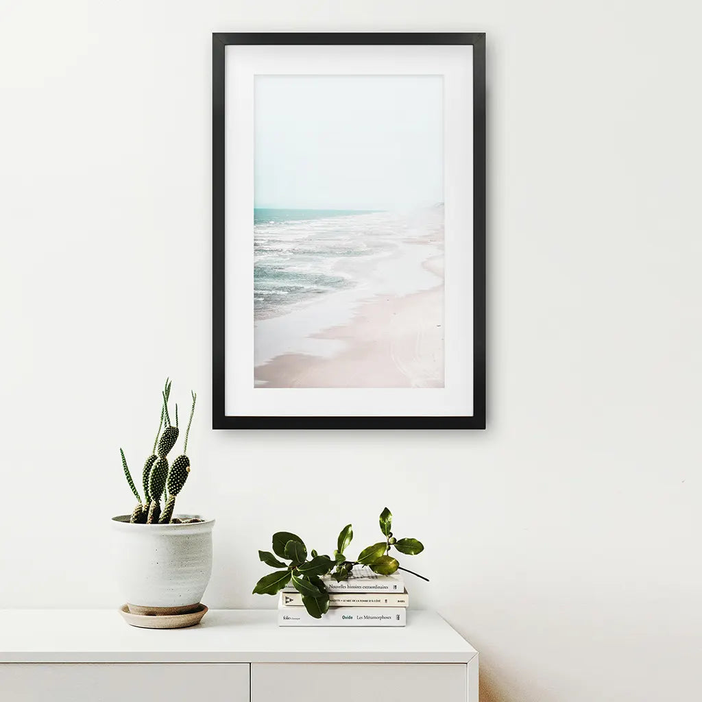 Beige Coastal Ocean Waves Wall Art Print, Beach Decor