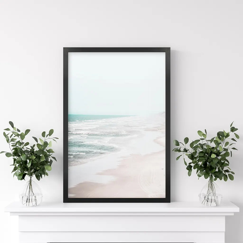 Beige Coastal Ocean Waves Wall Art Print, Beach Decor