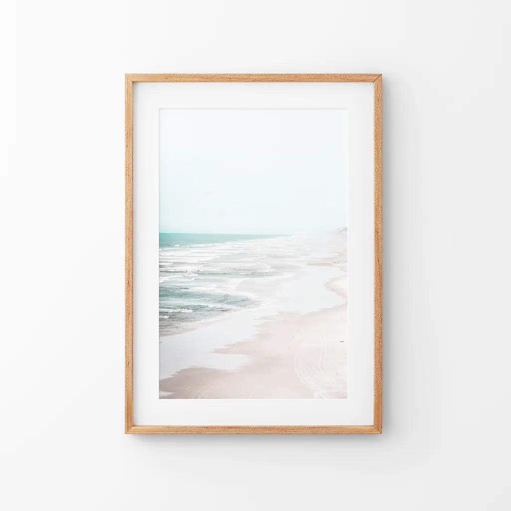 Beige coastal ocean waves wall art print in warm neutral tones