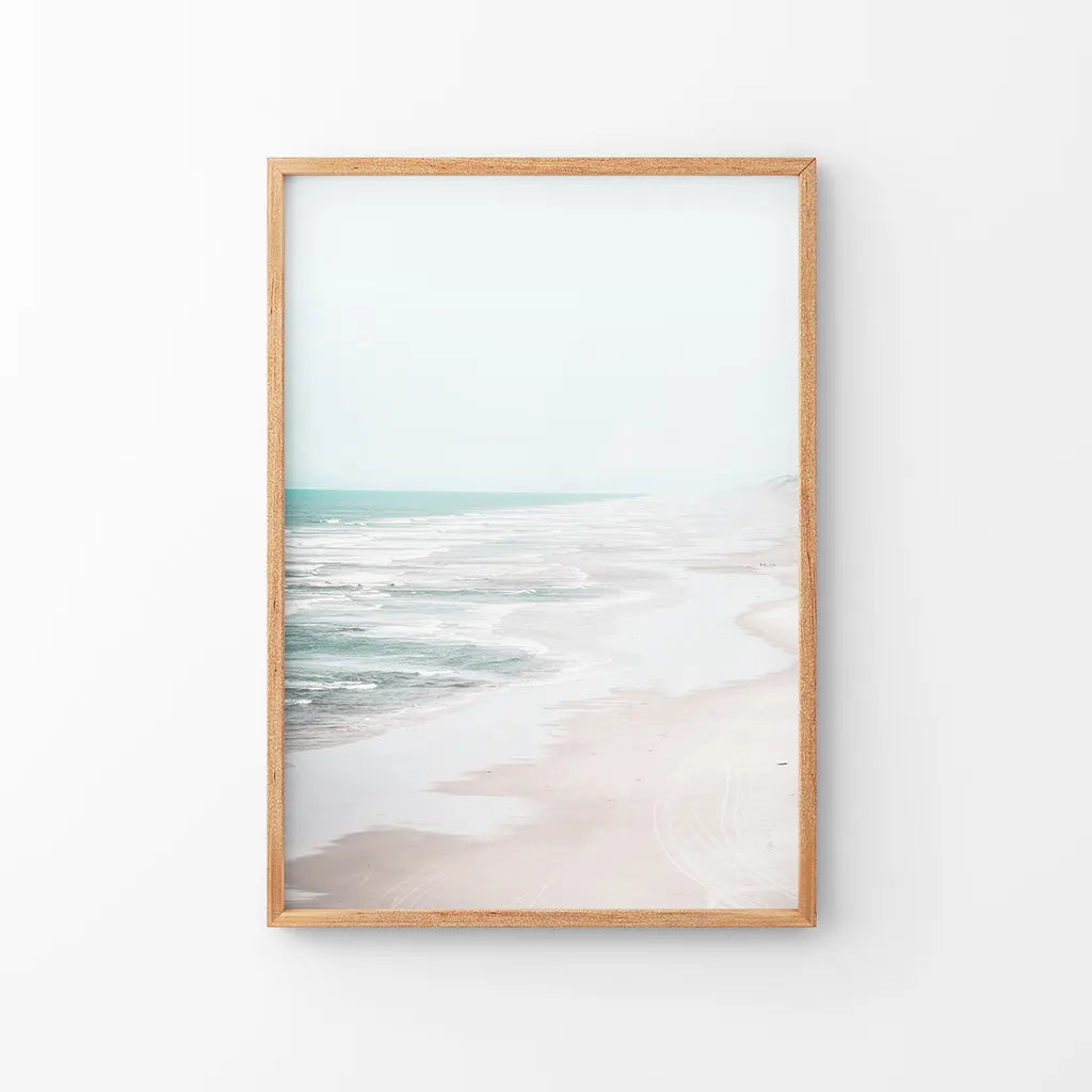 Beige Coastal Ocean Waves Wall Art Print, Beach Decor