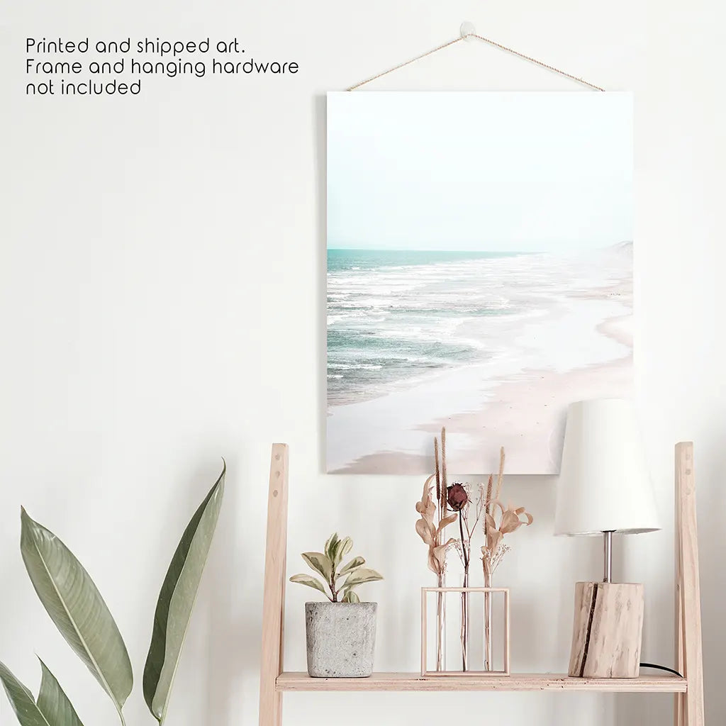 Beige Coastal Ocean Waves Wall Art Print, Beach Decor
